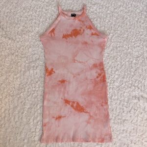 Girls Ribbed Tie Dye Coral Dress